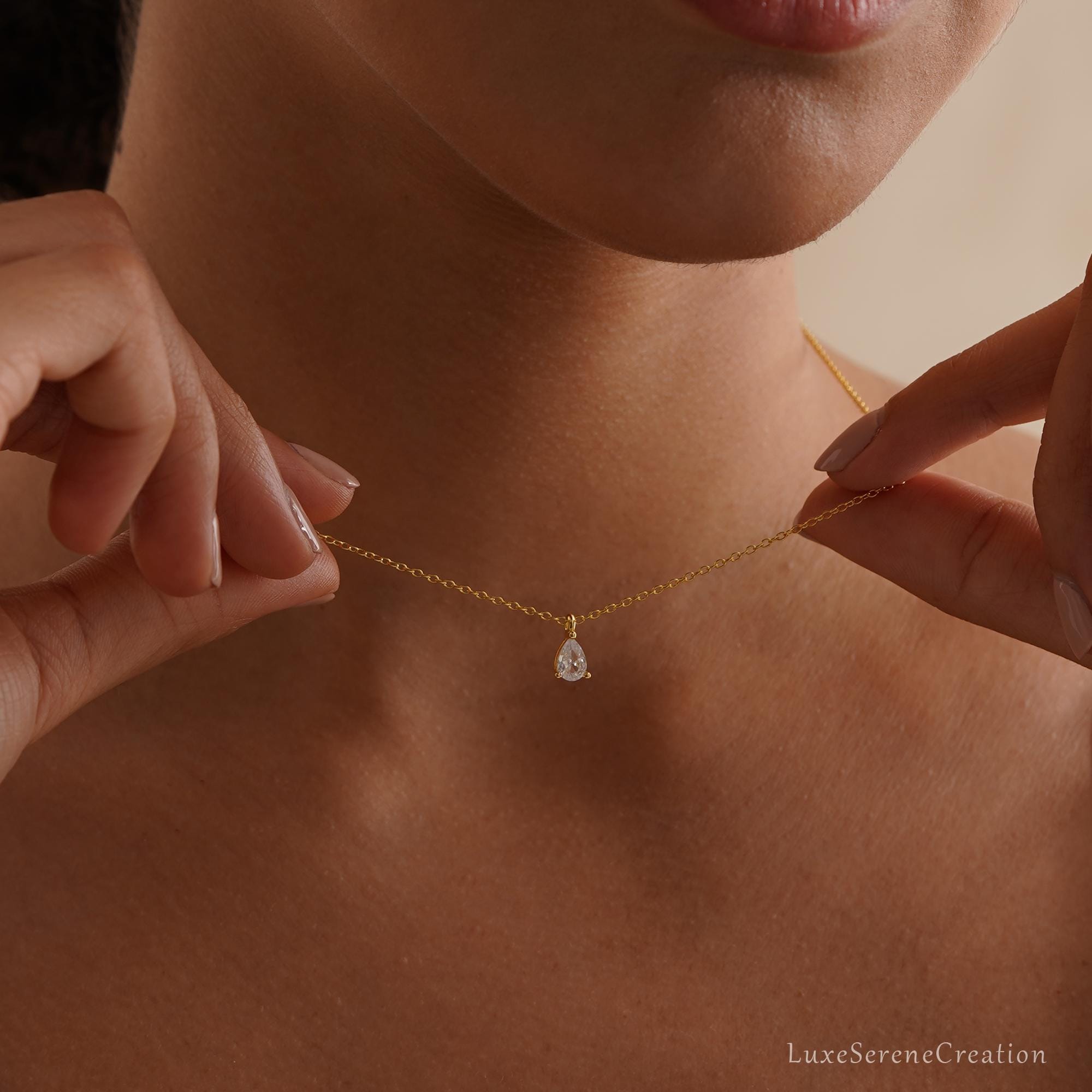 925 Sterling Silver Teardrop Diamond Necklace Single Pear 925 Sterling Silver Teardrop Diamond Necklace Single Pear