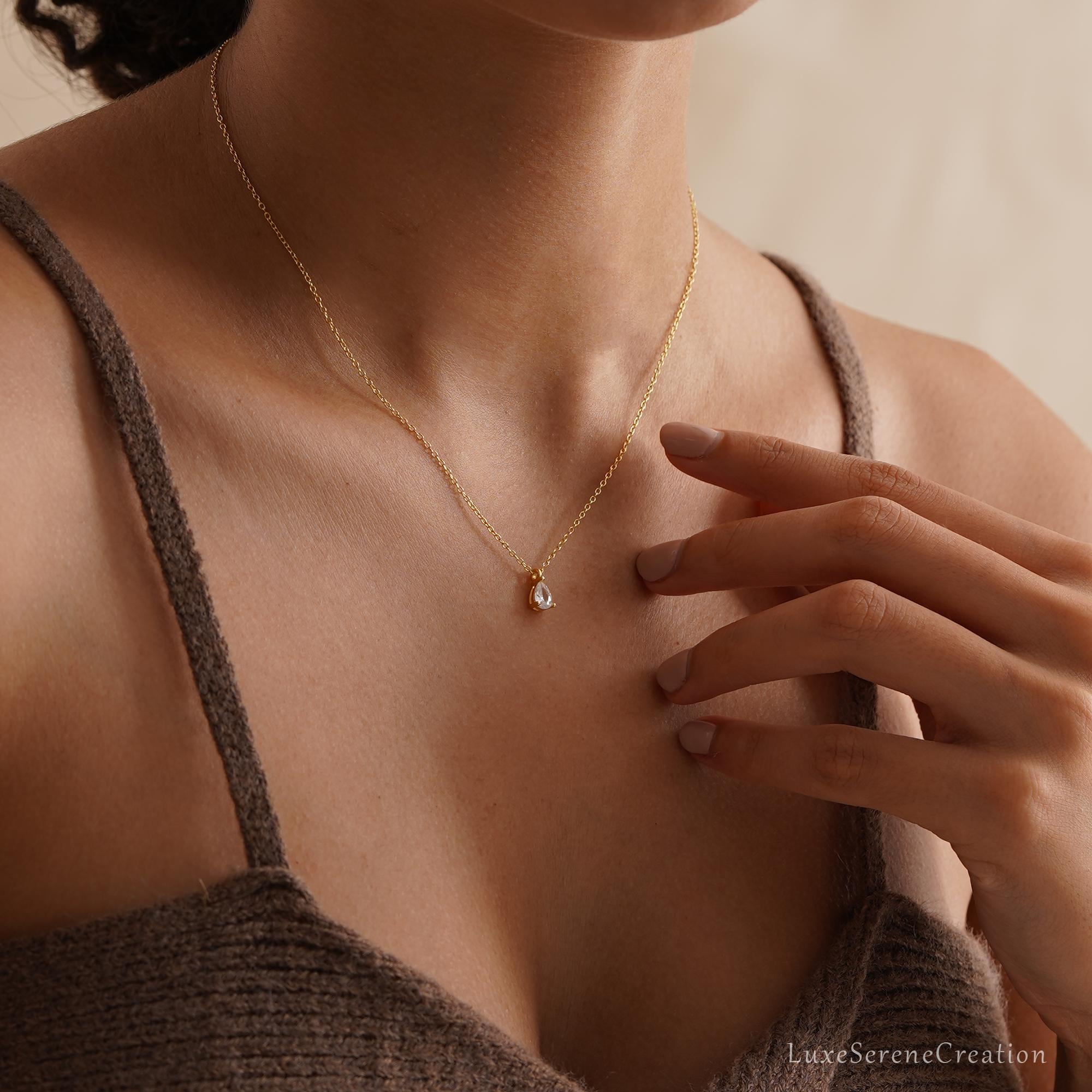 925 Sterling Silver Teardrop Diamond Necklace Single Pear 925 Sterling Silver Teardrop Diamond Necklace Single Pear