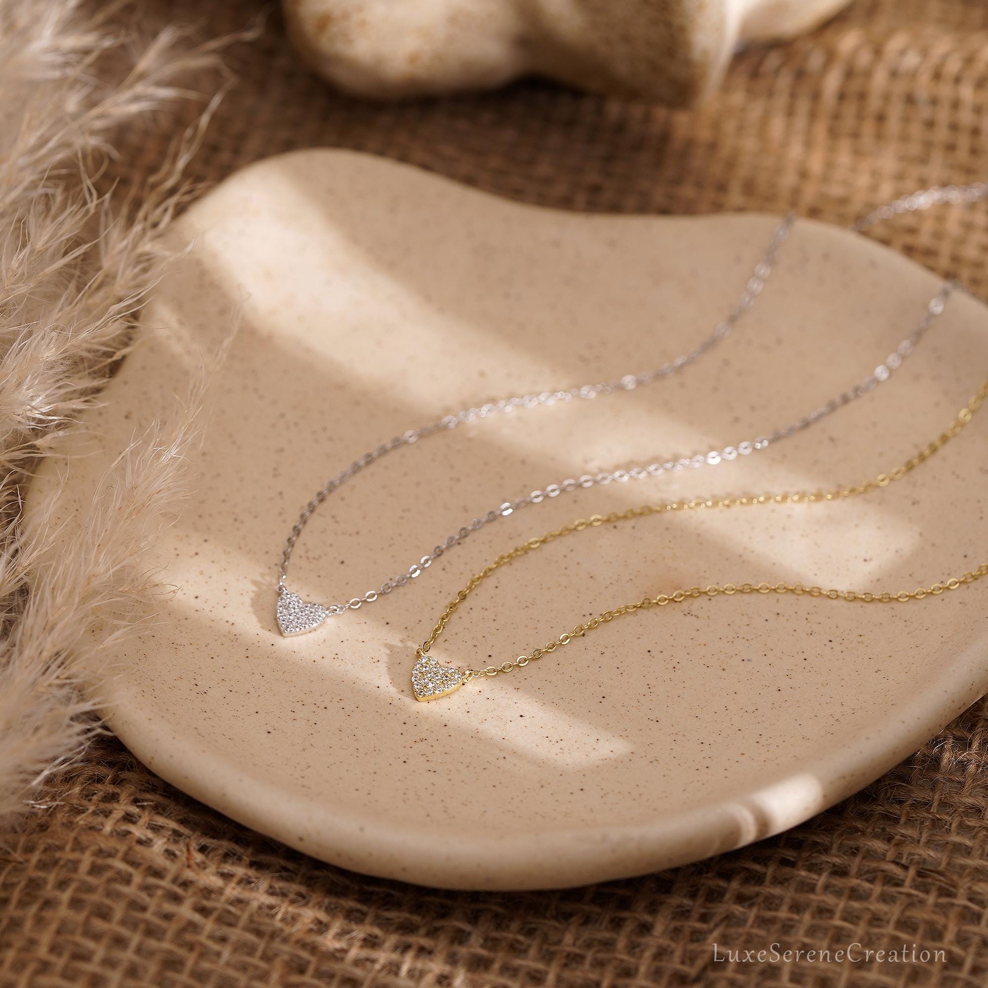 Minimalist Pave Heart Necklace Sterling Silver Pendant Tiny Minimalist Pave Heart Necklace Sterling Silver Pendant Tiny