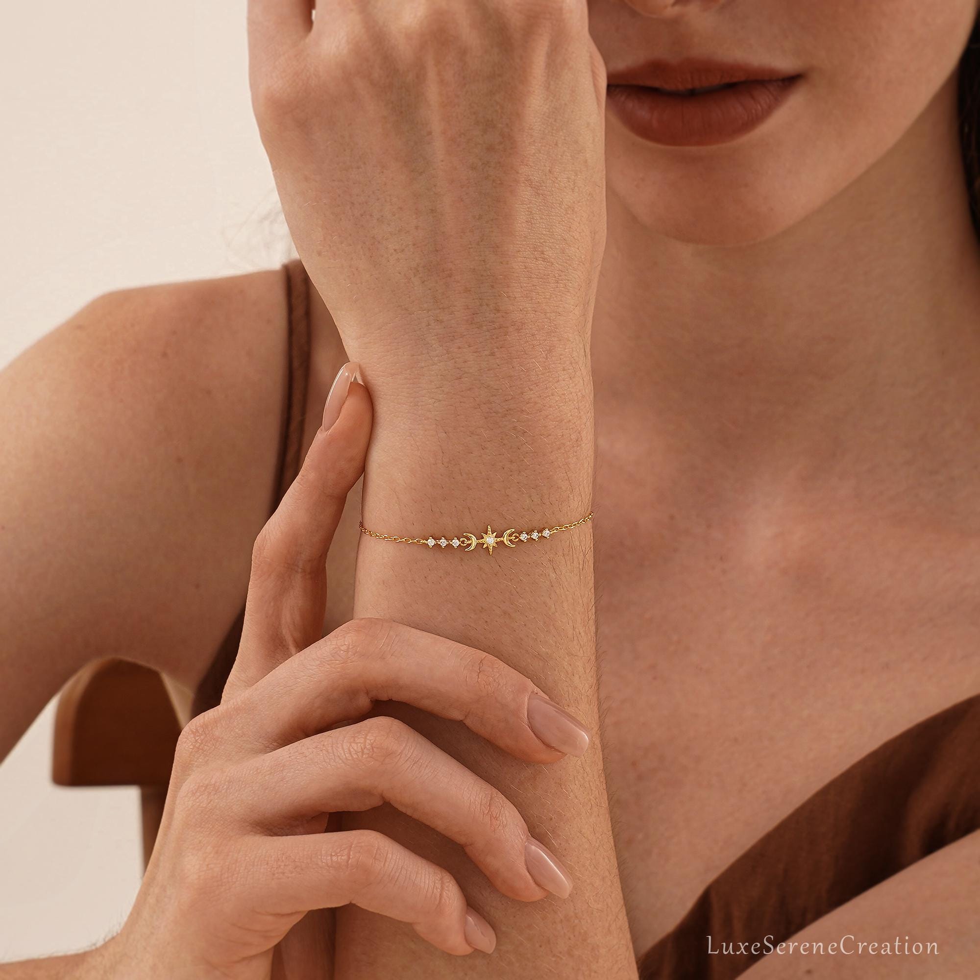 Minimalis Octagonal Star Moon Diamonds Bracelet 925 Sterling Minimalis Octagonal Star Moon Diamonds Bracelet 925 Sterling