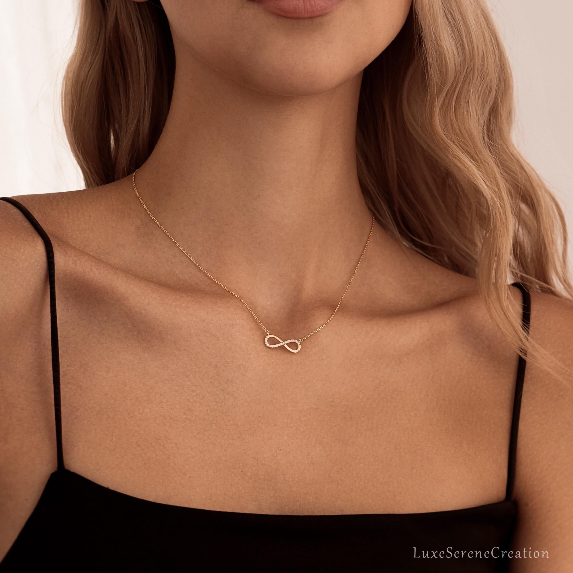 Sterling Silver Infinity Necklace Pave Interlocking Charm Diamond Sterling Silver Infinity Necklace Pave Interlocking Charm Diamond