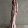 Elegant One Shoulder Ruched Satin Gown For Wedding